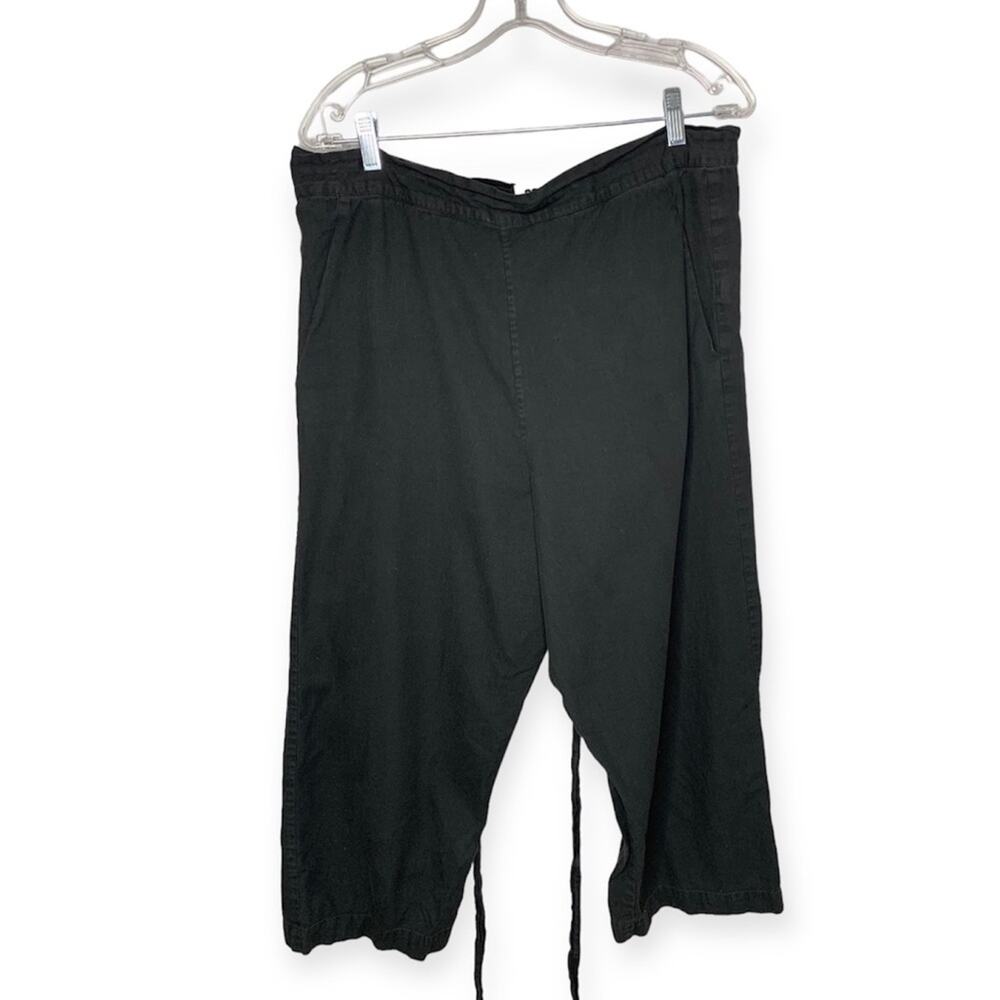 Roucha black cotton tie waist petite wide leg pants women’s size small
